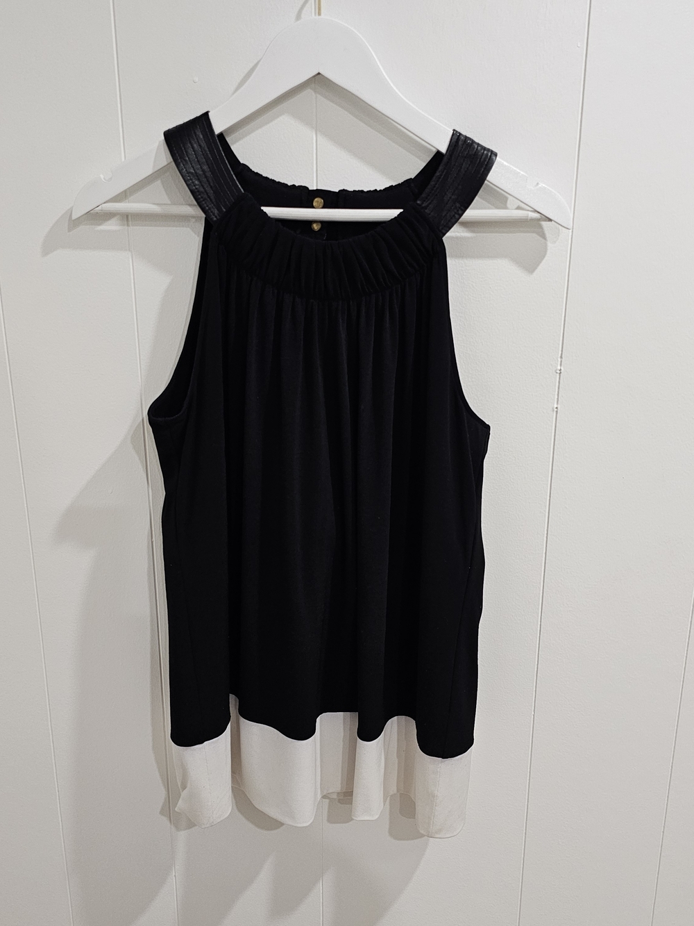 Calvin Klein Black White Colorblock Blouse HalterTop L Old Money Party Luxury - Picture 3 of 12
